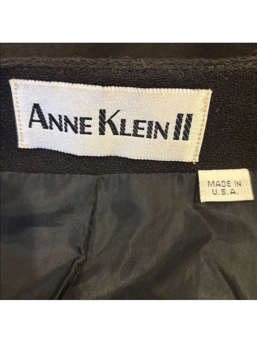 80s ANNE KLEIN CREPE WOOL BLACK BLAZER RAGLAN SLEEVES & RHINESTONE BUTTON SZ 10 - Picture 7 of 8
